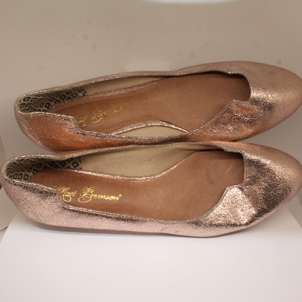 Matt Bernson Womens 10M Izabel Gold Flats Hidden Wedge Nubuck Leather Slip On - Picture 9 of 13